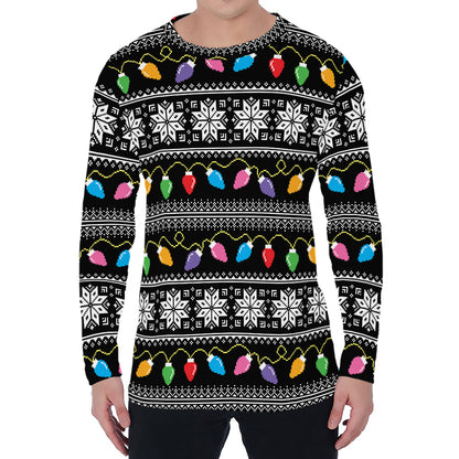 Christmas Tree Lights Print Men's Long Sleeve T-Shirt