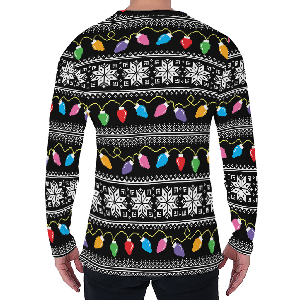 Christmas Tree Lights Print Men's Long Sleeve T-Shirt