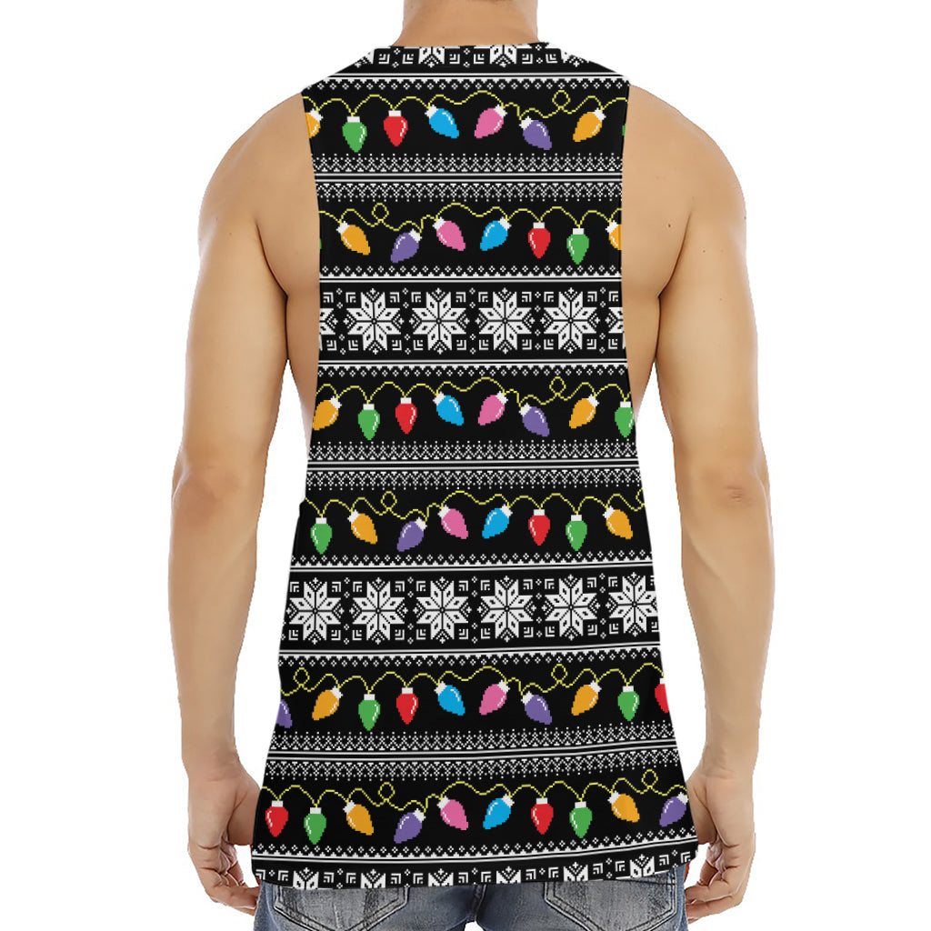 Christmas Tree Lights Print Men's Muscle Tank Top