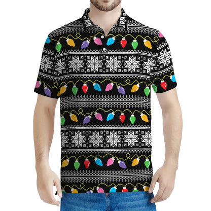 Christmas Tree Lights Print Men's Polo Shirt