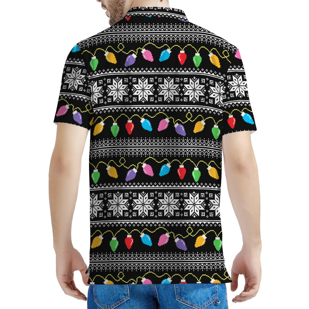 Christmas Tree Lights Print Men's Polo Shirt