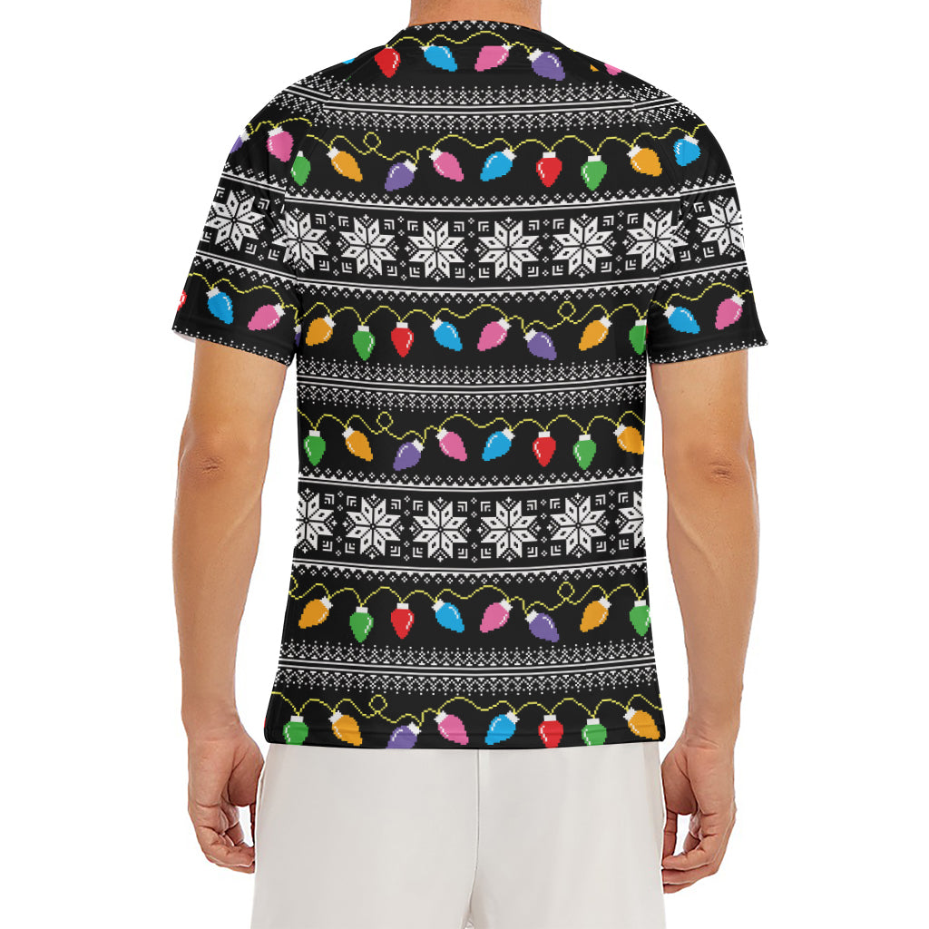 Christmas Tree Lights Print Men's Short Sleeve Rash Guard