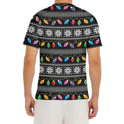 Christmas Tree Lights Print Men's Short Sleeve Rash Guard