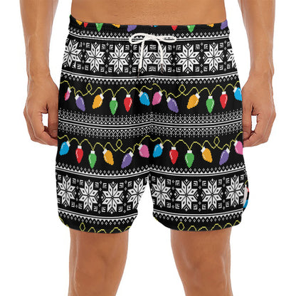 Christmas Tree Lights Print Men's Split Running Shorts