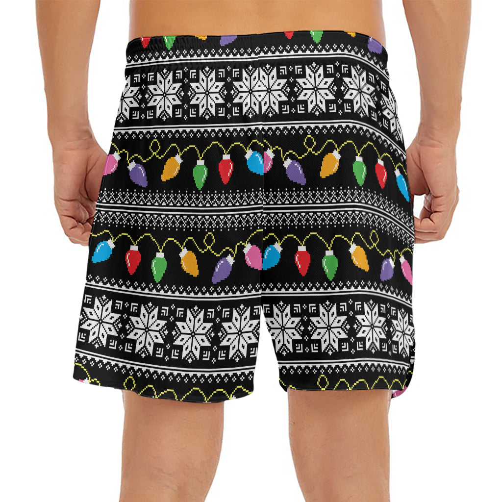 Christmas Tree Lights Print Men's Split Running Shorts