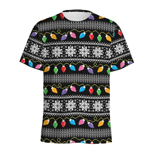 Christmas Tree Lights Print Men's Sports T-Shirt