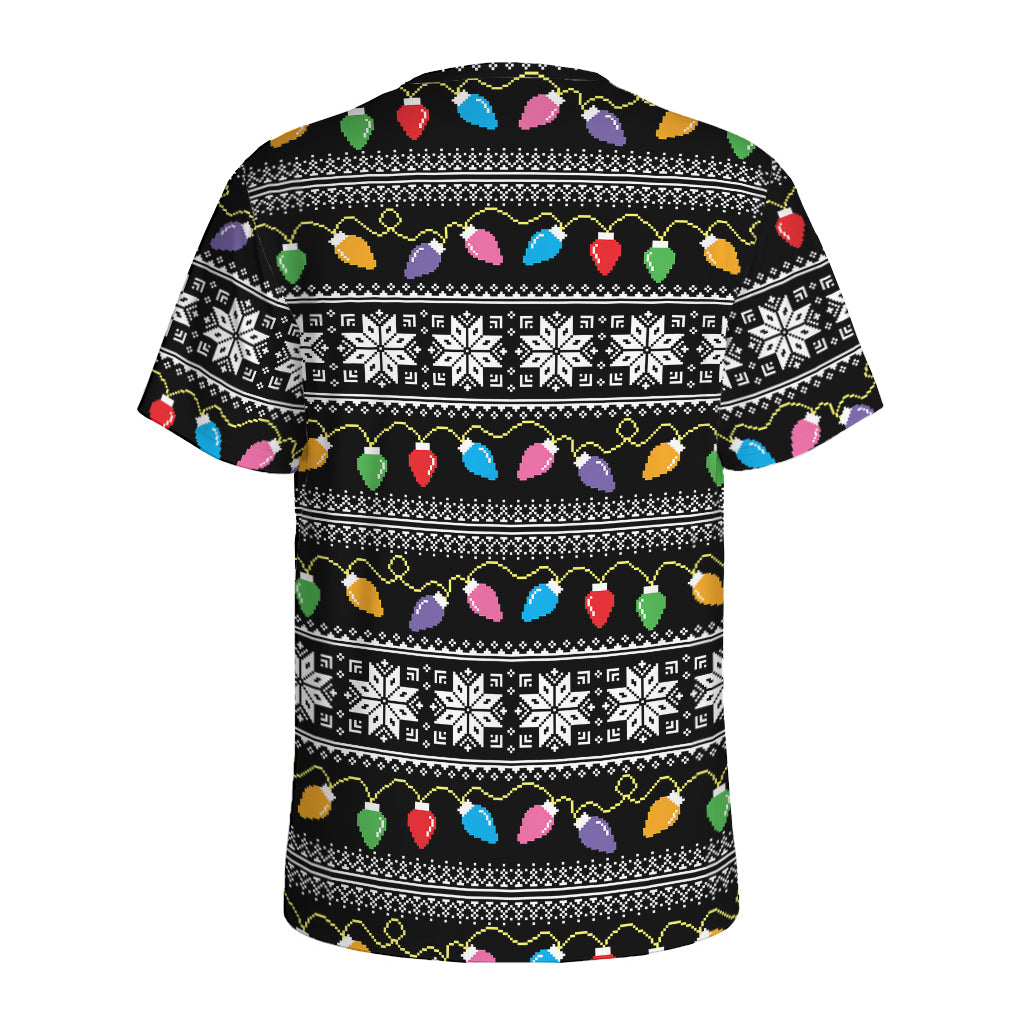 Christmas Tree Lights Print Men's Sports T-Shirt