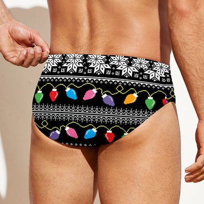 Christmas Tree Lights Print Men's Swim Briefs