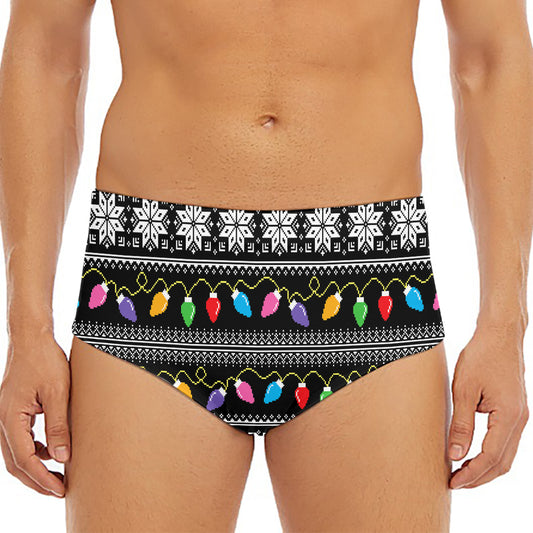 Christmas Tree Lights Print Men's Triangle Swim Briefs