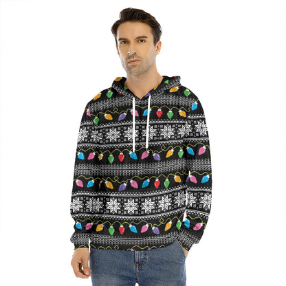 Christmas Tree Lights Print Men's Velvet Pullover Hoodie