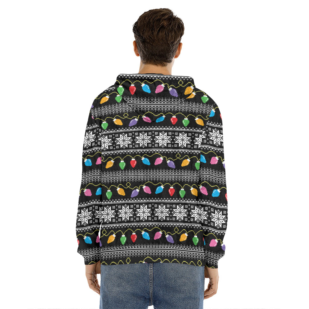 Christmas Tree Lights Print Men's Velvet Pullover Hoodie