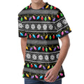 Christmas Tree Lights Print Men's Velvet T-Shirt