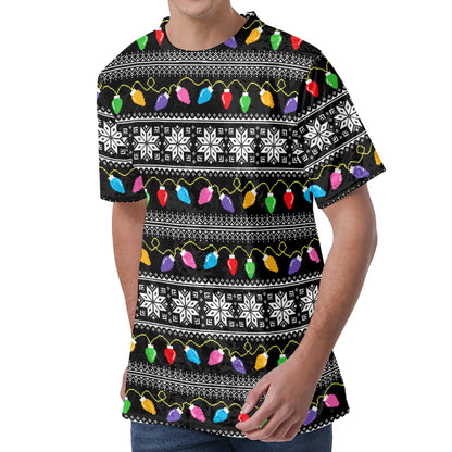Christmas Tree Lights Print Men's Velvet T-Shirt