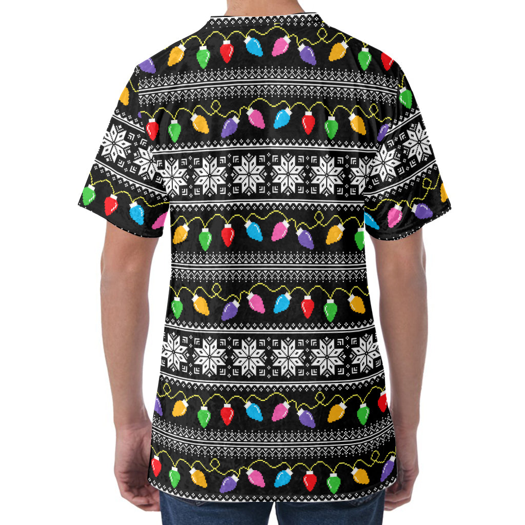 Christmas Tree Lights Print Men's Velvet T-Shirt