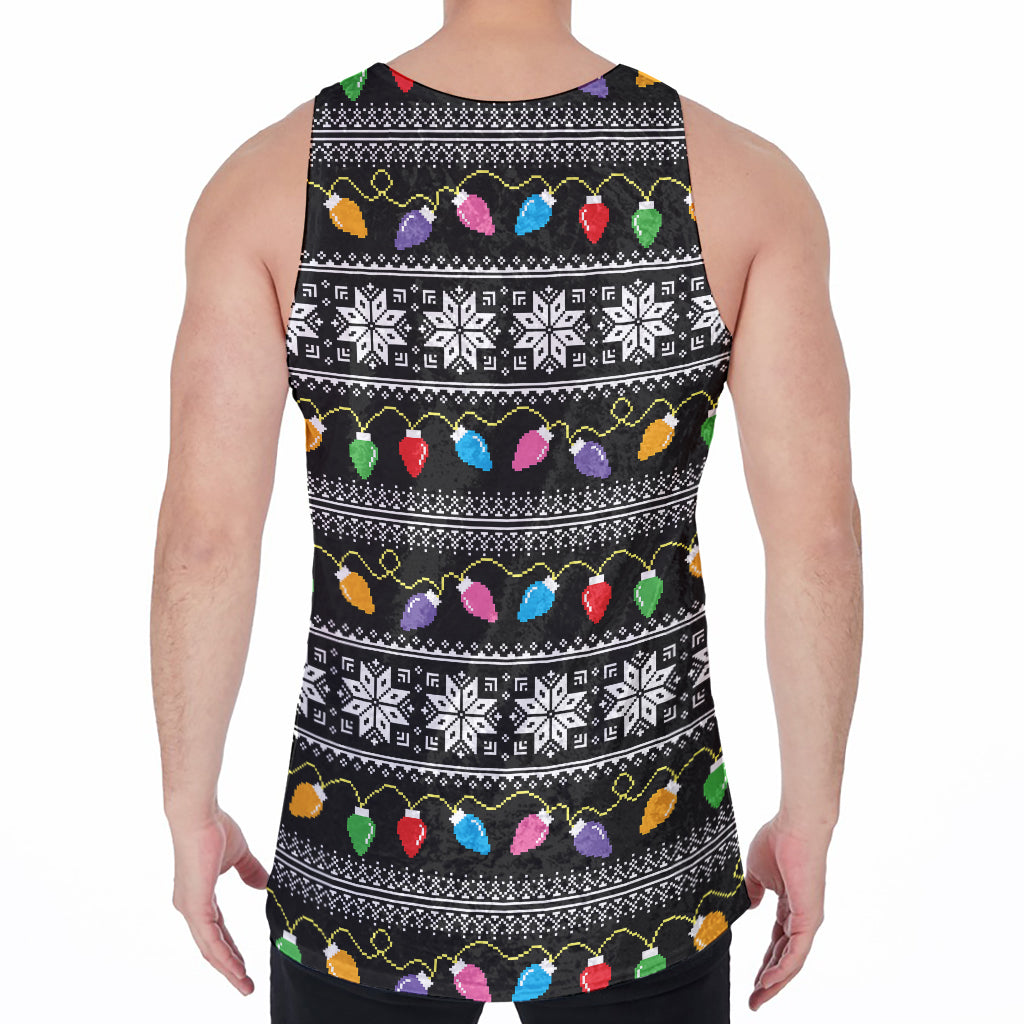Christmas Tree Lights Print Men's Velvet Tank Top