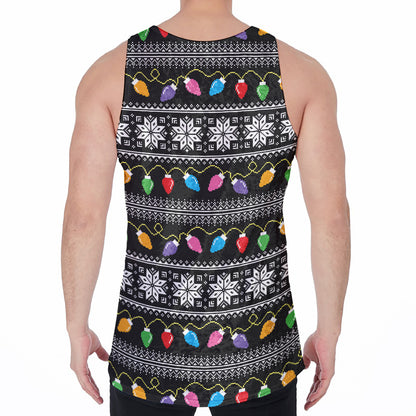 Christmas Tree Lights Print Men's Velvet Tank Top