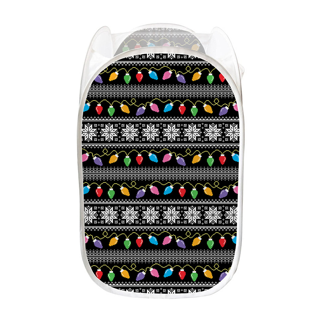 Christmas Tree Lights Print Mesh Laundry Hamper