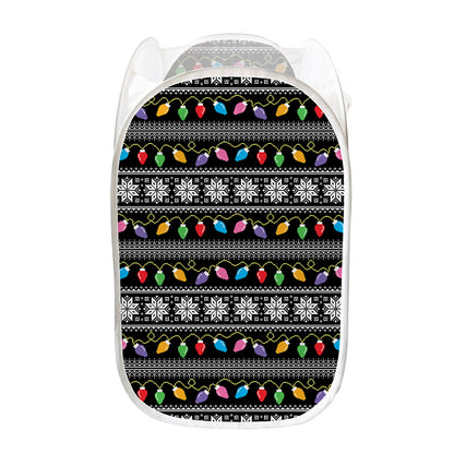 Christmas Tree Lights Print Mesh Laundry Hamper