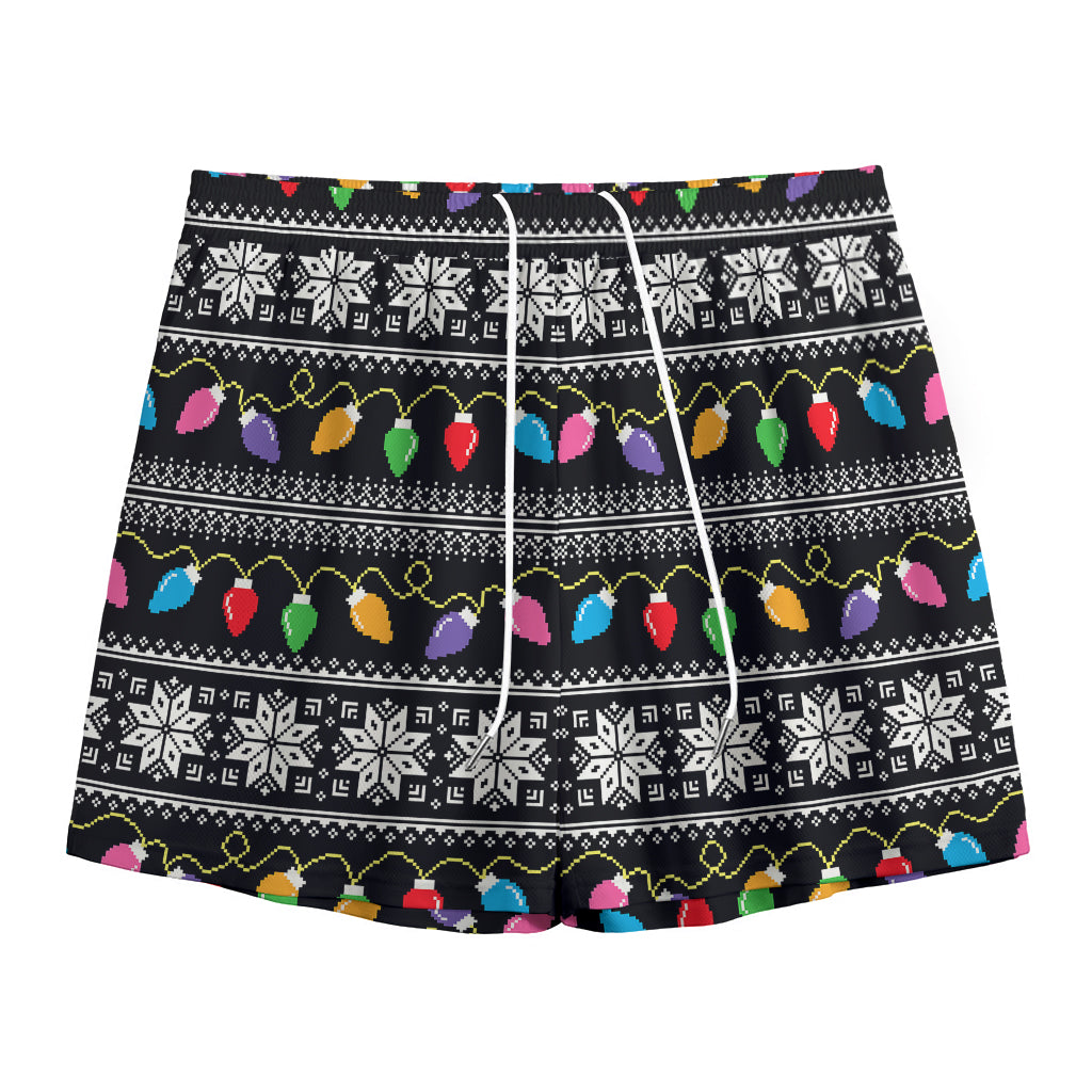 Christmas Tree Lights Print Mesh Shorts