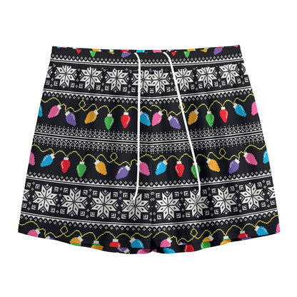 Christmas Tree Lights Print Mesh Shorts