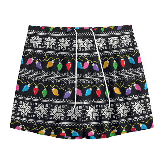 Christmas Tree Lights Print Mesh Shorts