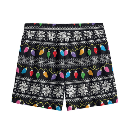 Christmas Tree Lights Print Mesh Shorts