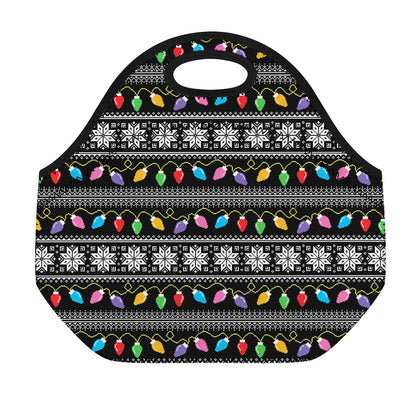Christmas Tree Lights Print Neoprene Lunch Bag
