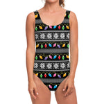 Christmas Tree Lights Print One Piece Swimsuit