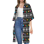 Christmas Tree Lights Print Open Front Beach Cover Up