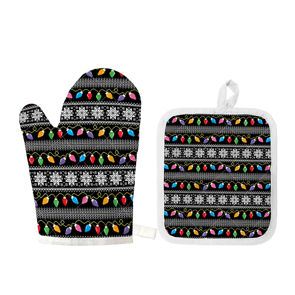 Christmas Tree Lights Print Oven Mitt And Pot Holder Set