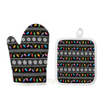 Christmas Tree Lights Print Oven Mitt And Pot Holder Set