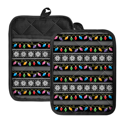 Christmas Tree Lights Print Pot Holders With Pocket
