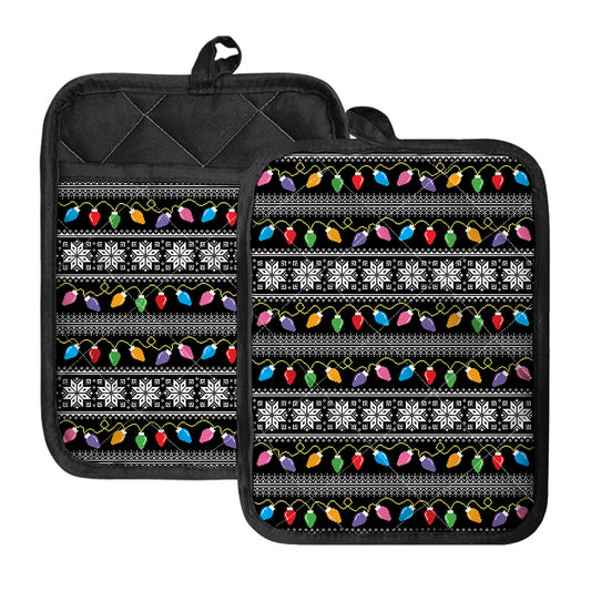 Christmas Tree Lights Print Pot Holders With Pocket