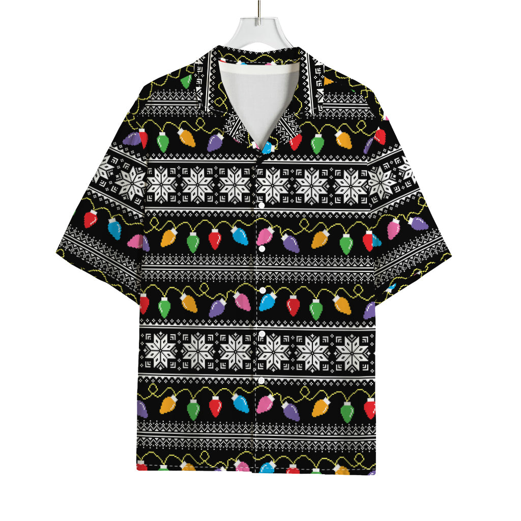 Christmas Tree Lights Print Rayon Hawaiian Shirt