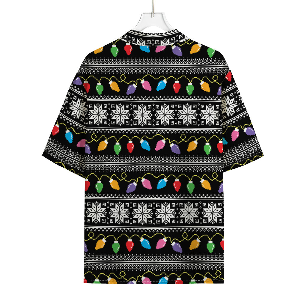 Christmas Tree Lights Print Rayon Hawaiian Shirt
