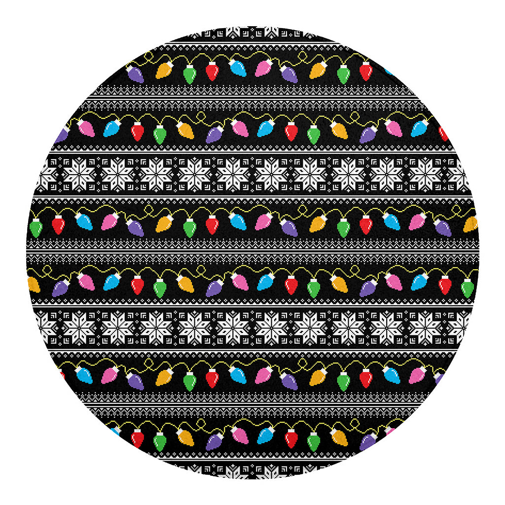 Christmas Tree Lights Print Round Blanket