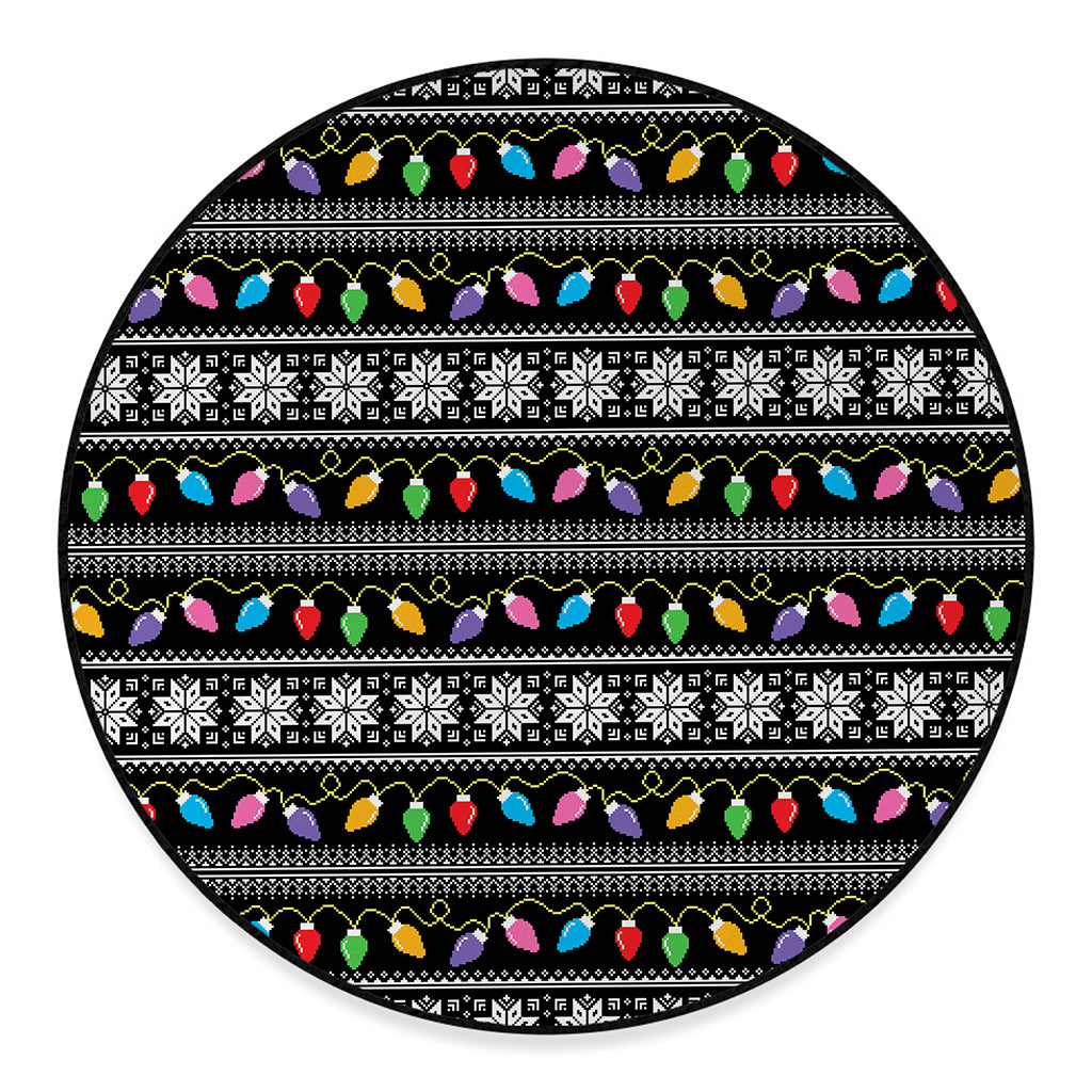 Christmas Tree Lights Print Round Floor Mat