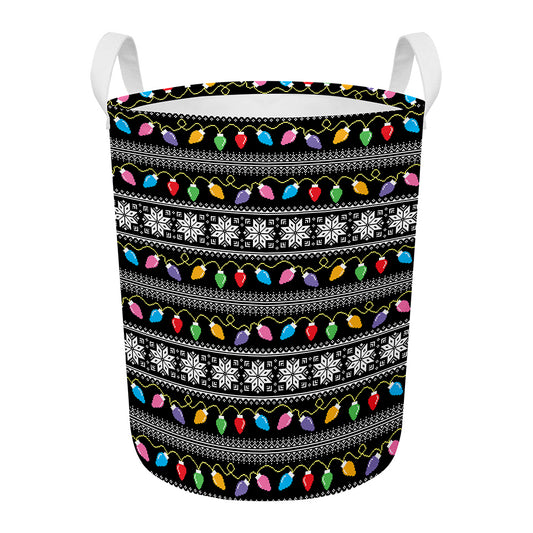 Christmas Tree Lights Print Round Laundry Basket