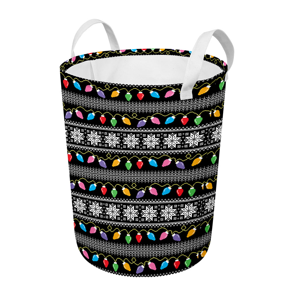 Christmas Tree Lights Print Round Laundry Basket