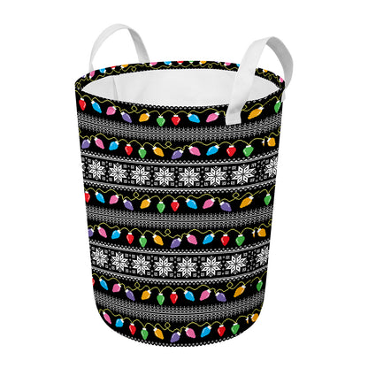 Christmas Tree Lights Print Round Laundry Basket