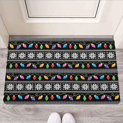 Christmas Tree Lights Print Rubber Doormat