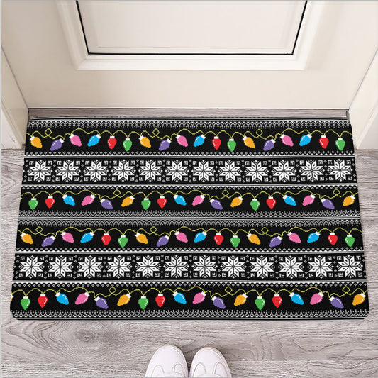 Christmas Tree Lights Print Rubber Doormat