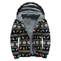 Christmas Tree Lights Print Sherpa Lined Zip Up Hoodie