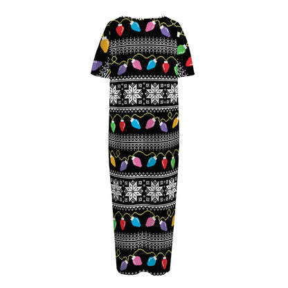 Christmas Tree Lights Print Short Sleeve Long Nightdress