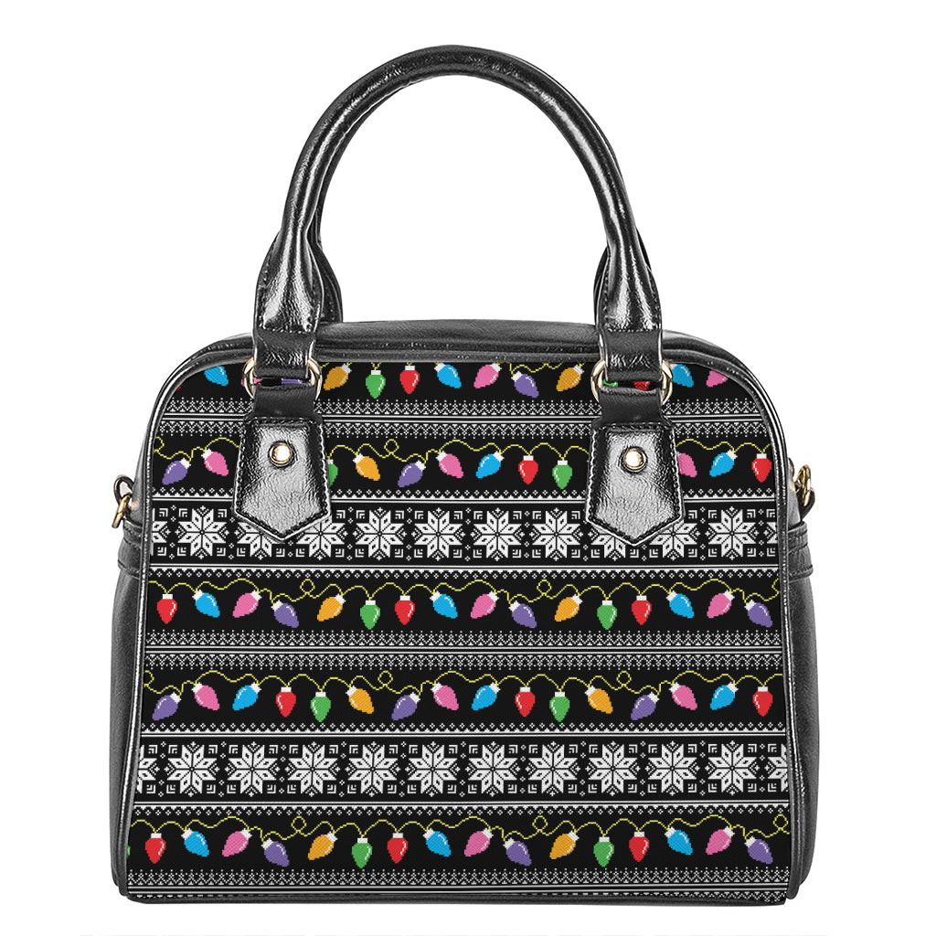 Christmas Tree Lights Print Shoulder Handbag