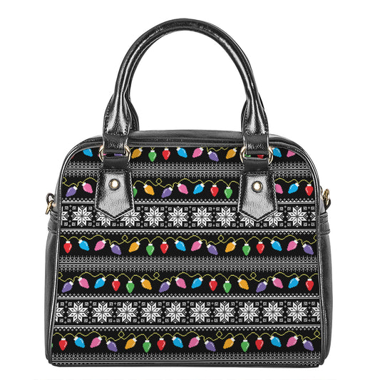 Christmas Tree Lights Print Shoulder Handbag