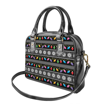 Christmas Tree Lights Print Shoulder Handbag