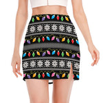Christmas Tree Lights Print Side Slit Mini Skirt