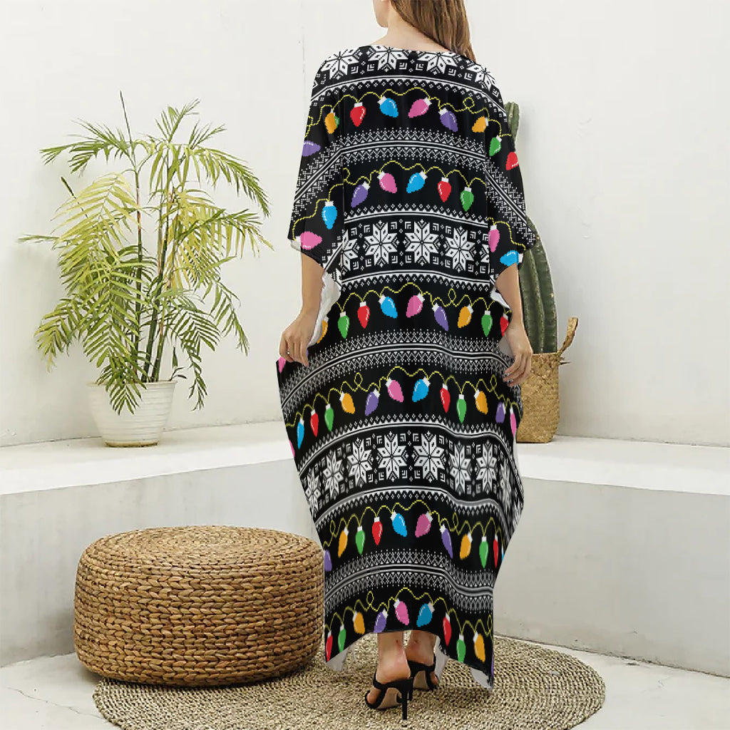 Christmas Tree Lights Print Silk V-Neck Kaftan Dress