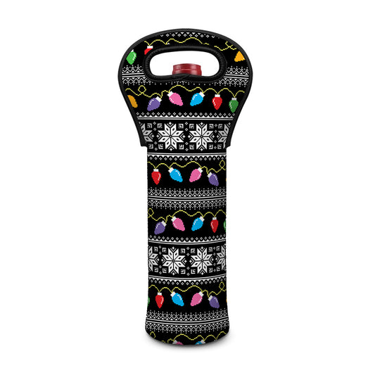 Christmas Tree Lights Print Single Neoprene Wine Tote